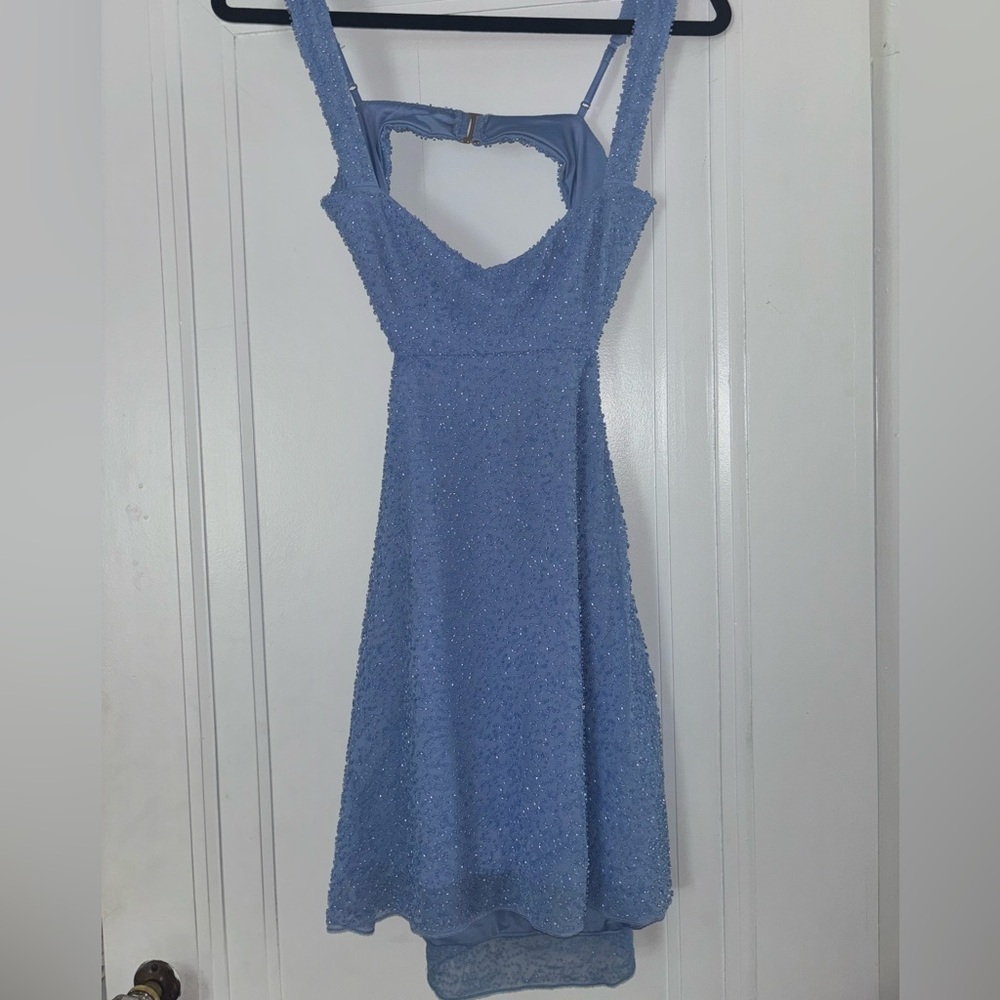 OhPolly Embellished Cut Out Mini Dress (Powder Blue)